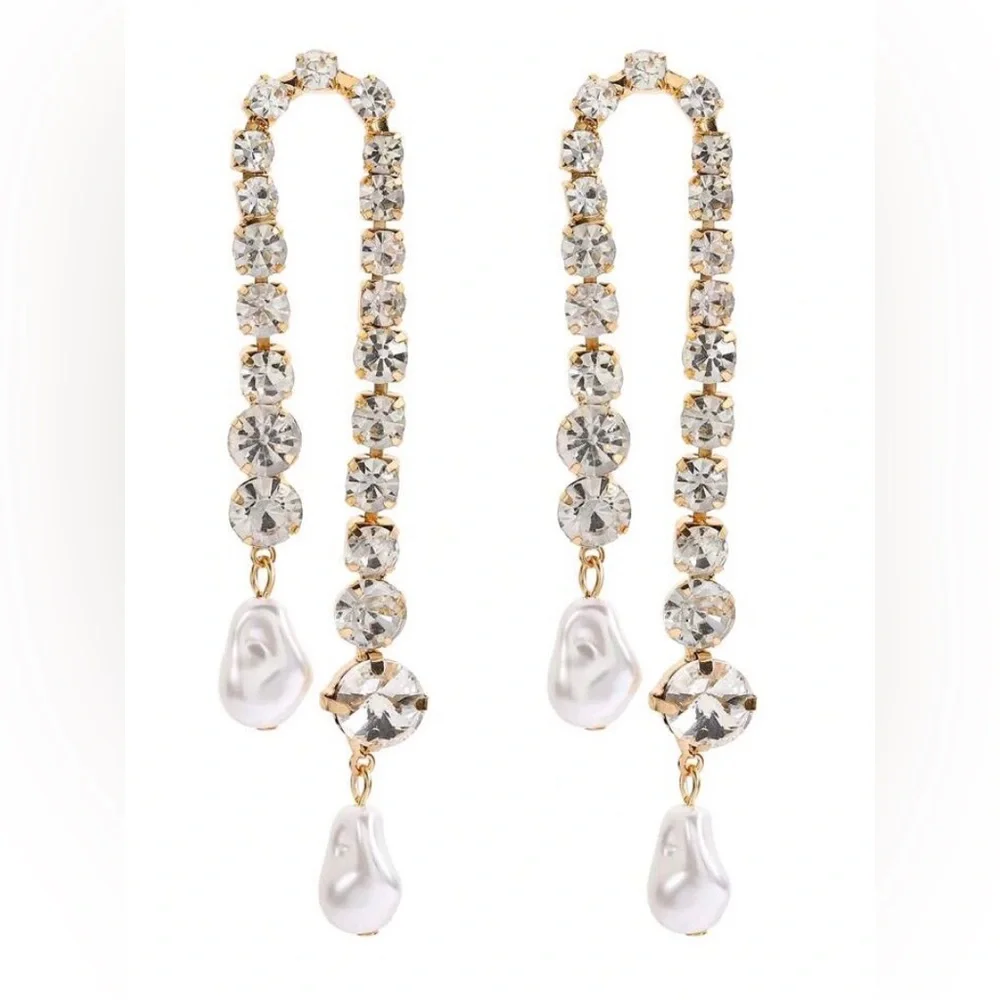 New Zara Rhinestone Crystal Drop Statement Earrings - Picture 15 of 16